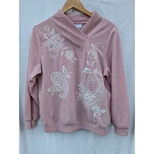 Alfred Dunner Womens Telluride Floral Embroidered Sweater Sz PS Envelope Neck